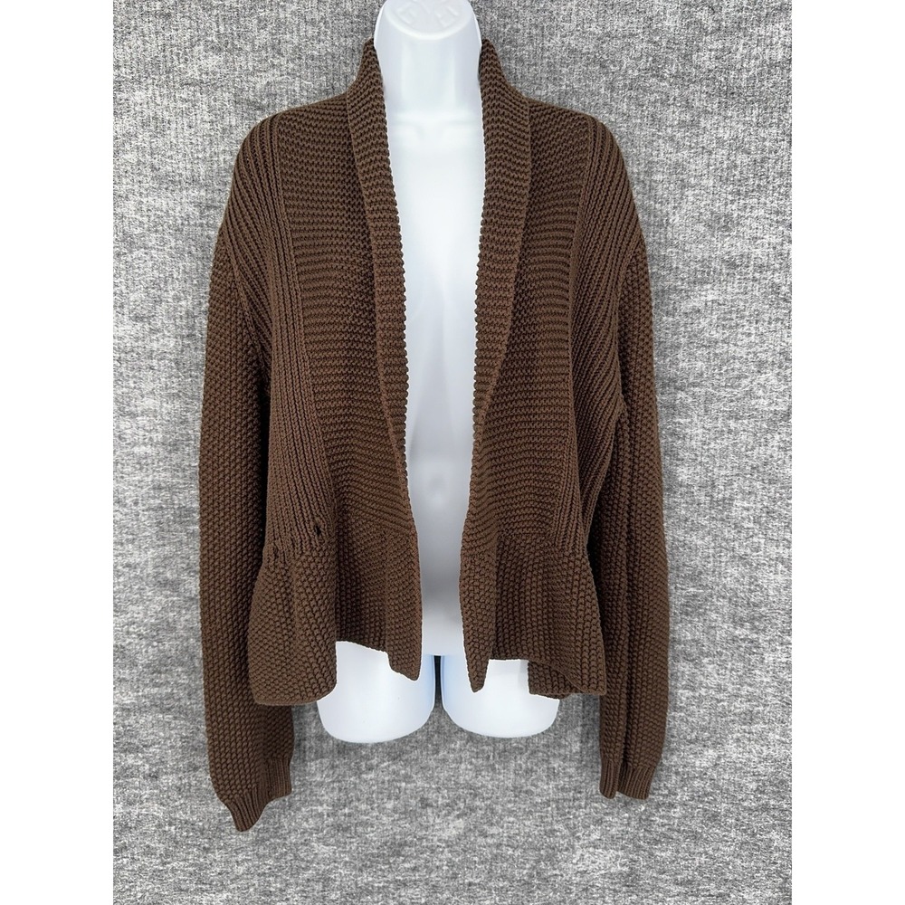 Lauren Ralph Lauren Cardigan Sweater Womens XL Brown Chunky Knit Open Front